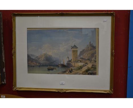TL Rowbotham, after, St Goar on the Rhine, early 20th century chromo-lithograph, 43cm x 65cm, framed