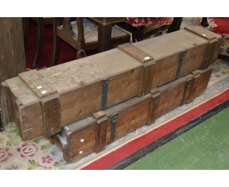 Two ammunition style crates, one with felt lined V blocks.