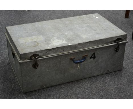 Vintage luggage - a galvanized metal travel trunk. 39cm high x 101cm wide x 59cm deep.