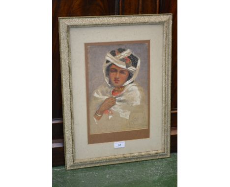 Middle Eastern School (19th century)Portrait of a Ladysigned in Arabic and inscribed Bishra, 19th March 1891, watercolour and