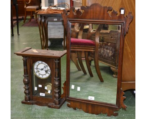 A Victorian small Vienna wall clock; a Vauxhall mahogany wall mirror