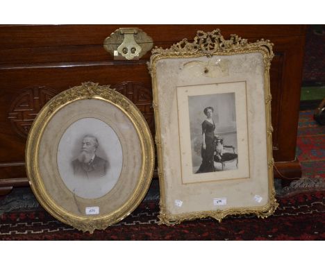Photographic portrait, gilt oval frame; another (2)