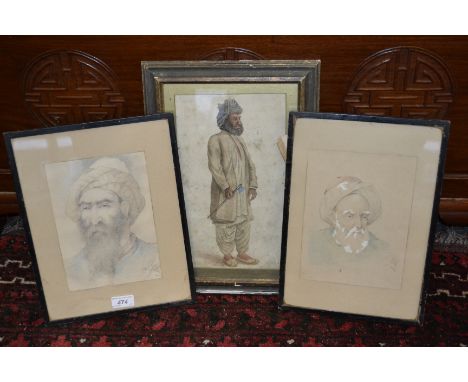 English/Middle Eastern School (19th century)Portrait of an Arab Holding a Tabar watercolour, 30.5cm x 17.5cm; others (3) 