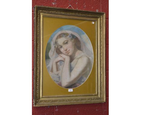 Continental School (19th century)Portrait of a Young Girlpastel, oval, 53cm x 42cm