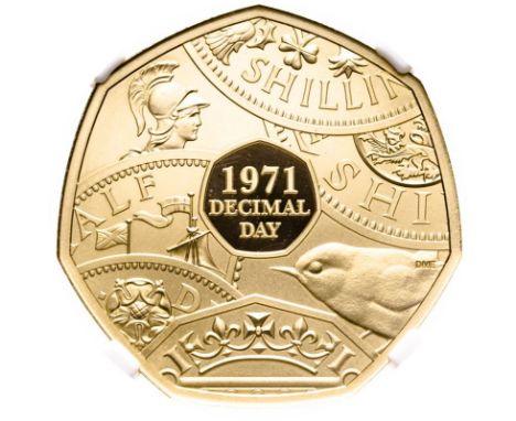 UNITED KINGDOM. Elizabeth II, 1952-2022. Gold 50 pence, 2021. Royal Mint. Proof. Commemorating the 50th anniversary of Decima