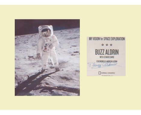 Apollo 11 Buzz Aldrin First Moonlanding. Signature of Buzz Aldrin with picture on moon. Professionally in magnolia to 16 x12 