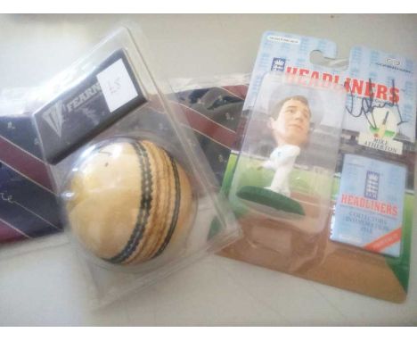 Cricket Memorabilia Collection. A charming little collection of sport memorabilia consisting of Graham Gooch signed tie, Head