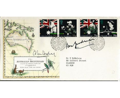 Sir Don Bradman and Colin Cowdrey signed 1988 Australian Bicentenary first day cover. Legendary cricketers. Good condition. A