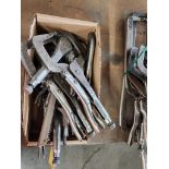 Box of Assorted Size Locking C-Clamps & Vise Grips