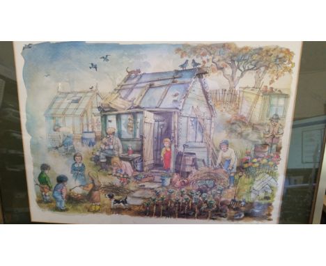 PRINT, colour print, garden shed scene by Allan Tronski, signed to lower white border, LE199/500, 20 x 15, overmounted, frame