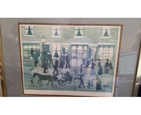 PRINT, colour print, Lees Road street-scene by Helen Bradley (signed to lower white border), she was a contemporary of Lowry,