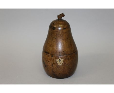 A GOOD PEAR TEA CADDY with hinged lid and lock. 7ins high. 