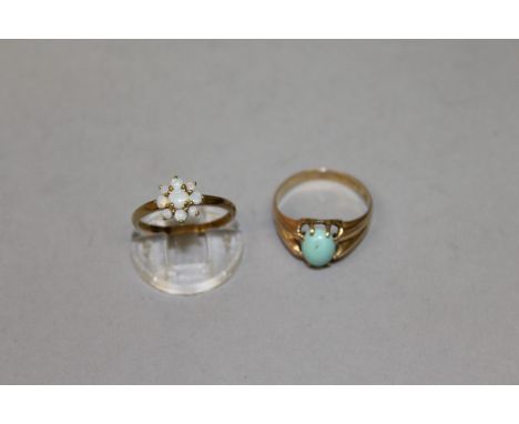 TWO OPAL AND TURQUOISE GOLD RINGS. 