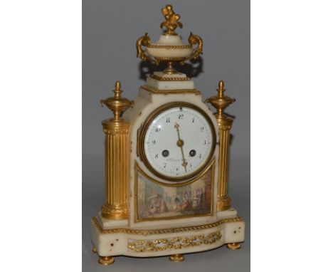 A GOOD 19TH CENTURY FRENCH WHITE MARBLE AND ORMOLU CLOCK by C. CLEMENT A. PARIS with circular dial, eight day movement, urn f