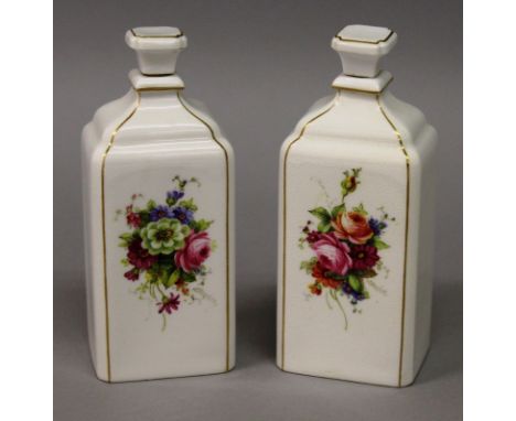 ROYAL WORCESTER RARE PROTOTYPE SCENT BOTTLES AND STOPPERS painted with flowers by Ernest Barker, signed “W” mark and “Pro Pat