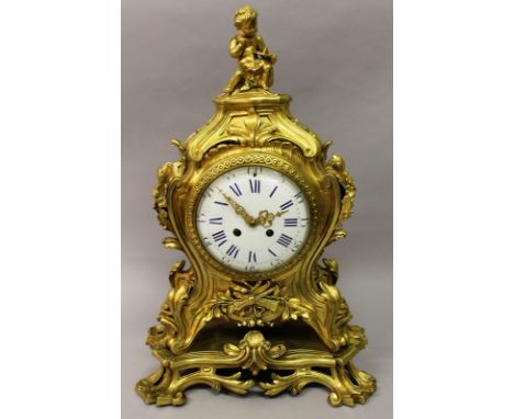 A SUPERB LARGE 19TH CENTURY LOUIS XVI PATTERN CLOCK with eight day movement, white enamel dial with blue and white Roman nume