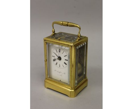 A FRENCH BRASS REPEATING CARRIAGE CLOCK, Pre Audiffiet & Fils a Nice. 5ins high. 
