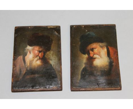 AFTER DIETRICY (1712-1774) A SMALL PAIR OF MINIATURE PICTURES OF OLD BEARDED MEN, laid on panel, 3⅛ins x 2.25ins. 
