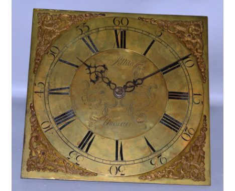 AN 18TH CENTURY BRASS 11-INCH DIAL LONGCASE CLOCK MOVEMENT by SILLITO UTTOXETER with engraved back-plate. 