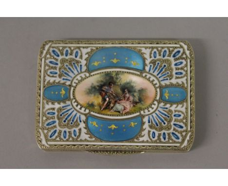 A STERLING SILVER AND ENAMEL RECTANGULAR BOX AND COVER, CIRCA. 1910, engraved DIANA from TEENY, Sept. 10th 1929, with blue en
