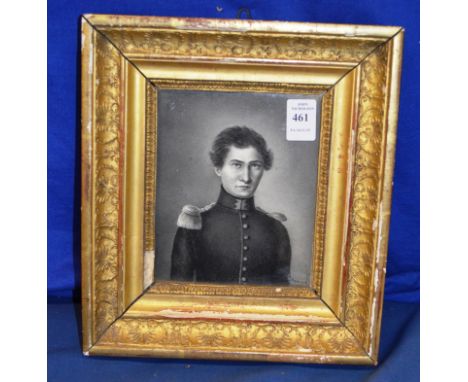 A PORTRAIT OF A YOUNG OFFICER, half length, Possibly French, in a gilt frame. Signed. 6ins x 4.5ins.