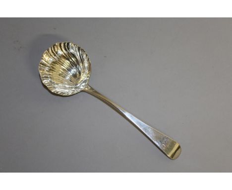 A GEORGE III SHELL BOWL LADLE. Crested marks not clear. 