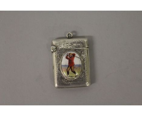 AN EDWARD VII ENGRAVED VESTA with an oval of a man playing golf. Birmingham 1908. 