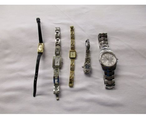 4 ladies wrist watches to include 1 gold & a gent's Rotary watch
