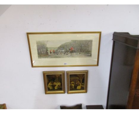 Hunting print & pair of oils
