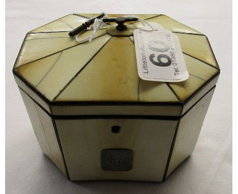 Fine Regency octagonal ivory tea caddy with key