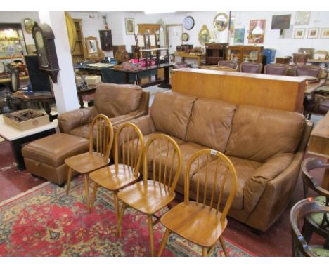 Good quality leather 3 seater sofa, armchair and leg rest