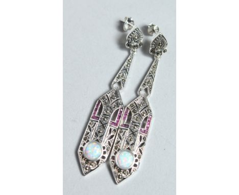 A PAIR OF  SILVER AND GILSON OPAL DROP EAR RINGS