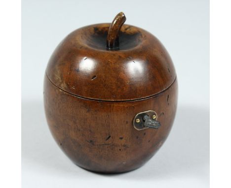 A WOODEN APPLE TEA CADDY 4ins high.