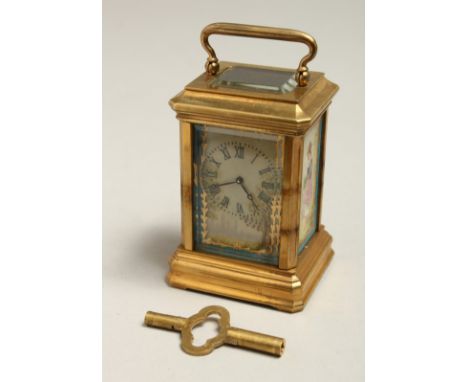 A MINIATURE SEVRES DESIGN CARRIAGE CLOCK 3ins.