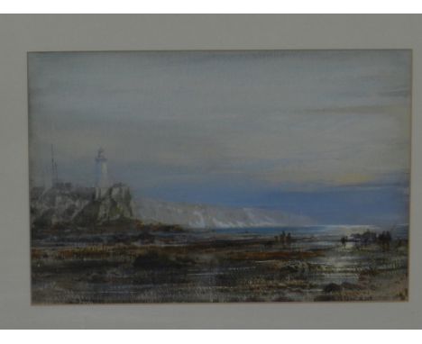 Edwin Hayes RHA (British, 1819-1904), study of a seascape scene with fisherman to foreground, watercolour on paper, signed lo