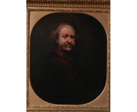 Late 18th/ early 19th century Continental School, a half length portrait of Rembrandt sitting as an elderly man, feigned to o