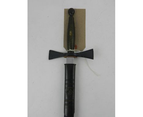 A 20th century court sword, with a foliate etched blade and black leather scabbard. L.95cm (overall)