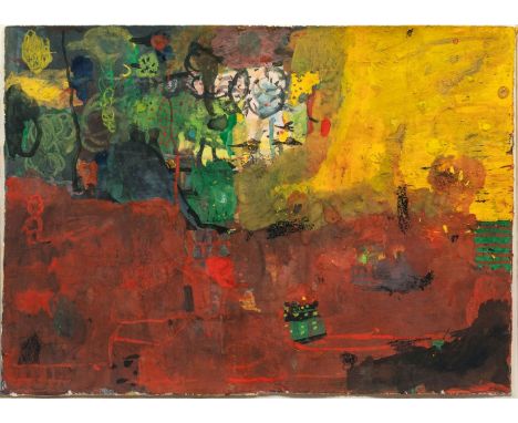 Falko Behrendt (Torgelow (Mecklenburg-Vorpommern) 1951). Rote Landschaft. 1993. Gouache. 31,5 x 44 cm. R. u. sign. und dat. B