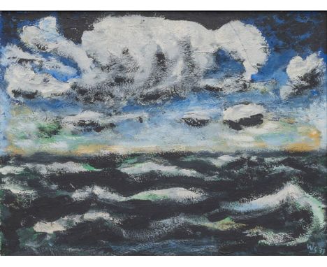 Werner Scholz (Berlin 1898 - Alpbach/Tirol 1982). Wolken und Wellen. 1979. Öl/Hartfaser. 26,5 x 34,5 cm. R. u. monogr. und da