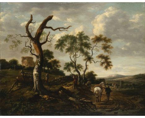 Jan Wijnants (Haarlem um 1632 - Amsterdam 1684). Vogeljäger in der Campagna. Öl/Holz. 50,5 x 64,5 cm. R. u. monogr. JW. Min. 