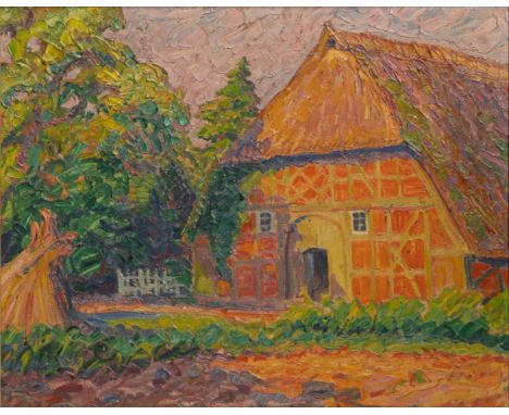 Heinrich Blunck-Heikendorf (Kiel 1891 - Kiel 1963). Die Pfarrscheune. Um 1919. Öl/Lw. 41 x 51 cm. Verso sign. H. Blunck, beti