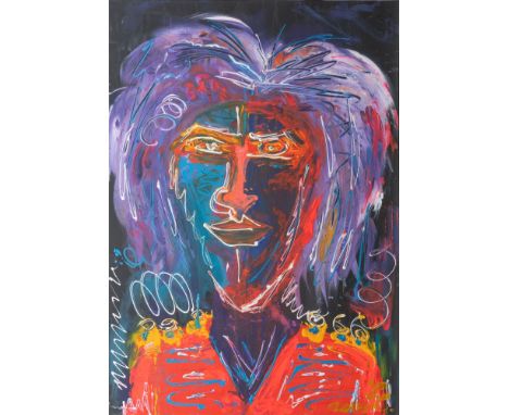 Leon Löwentraut (Kaiserslautern 1998). Rockstar. 2014. Unikat. Acryl/Lw. 100 x 70 cm. Ungerahmt. R. u. monogr. und dat. LL 20