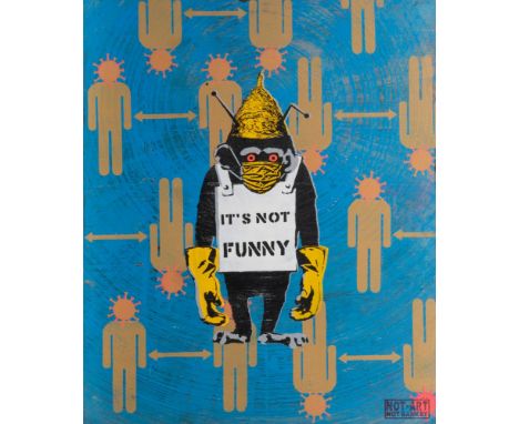 Not Banksy tätig Anfang 21. Jh. Covid-19 5G Conspiracy Chimp. 2020. Unikat. Mischtechnik/Holz. 60,5 x 50 cm. Ungerahmt. R. u.