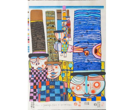 Friedensreich Hundertwasser (Wien 1928 - vor Australien 2000). Die Hüte tragen die japanischen Kaiser. 1987. Farbholzschnitt/