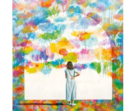 Eva Navarro (Madrid 1967). Die Welt hinter dem Glas. 2024. Acryl/Lw. 190 x 190 cm. Ungerahmt. R. u. sign. Eva Navarro, verso 