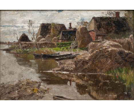 Hans Peter Feddersen (Westerschnatebüll 1848 - Kleiseerkoog 1941). Maasbüll. Um 1895. Öl/Lw./Karton. 16,5 x 24 cm. R. u. mono