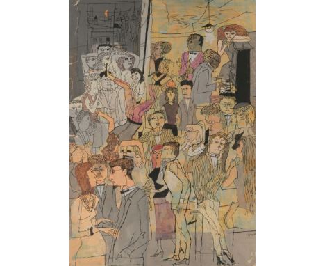 Horst Janssen (Hamburg 1929 - Hamburg 1995). Swing Club. Um 1953. Tempera und Federzeichnung/Karton. 67,5 x 48 cm. R. u. sign