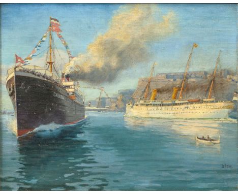 Christopher Rave (Hamburg 1880 - Hamburg 1933). Die Hohenzollern vor der türkischen Küste. Öl/Lw./Karton. 45,5 x 57,5 cm. R. 