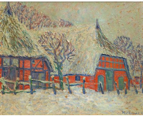Heinrich Blunck-Heikendorf (Kiel 1891 - Kiel 1963). Bauernhof im Schnee. Öl/Karton. 40,5 x 51 cm. R. u. sign. H. Blunck. Kl. 