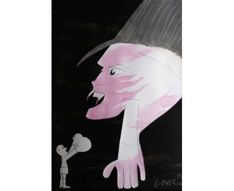 Udo Lindenberg (Gronau/Westfalen 1946). Benjamin. 1995. Unikat. Aquarell und Collage/Papier. 99 x 69 cm. R. u. sign. und dat.